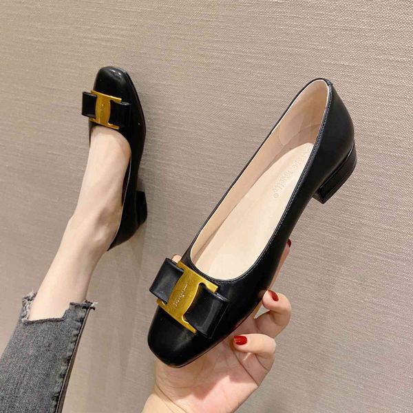 

dress shoes metal buckle women's single shoes spring flat heel square head thick british style shallow mouth granny 267-6 xo5n, Black