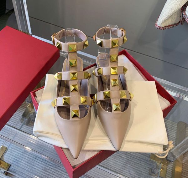 

2021 fashion female designer pointed high heels lace-up rivet dress shoes dress sandals casual flat slippers vt20, Black