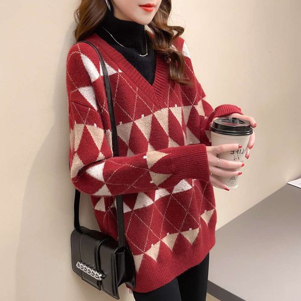 

2021fake two turtleneck sweaters, women's thickened winter dress, new 2020 loose style, lazy style sweater, White;black