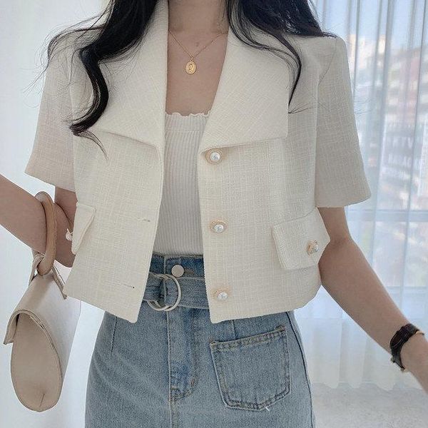 

women's suits & blazers women summer short style all-match solid outwear single breasted beige fashion arrival clothing office lady cro, White;black