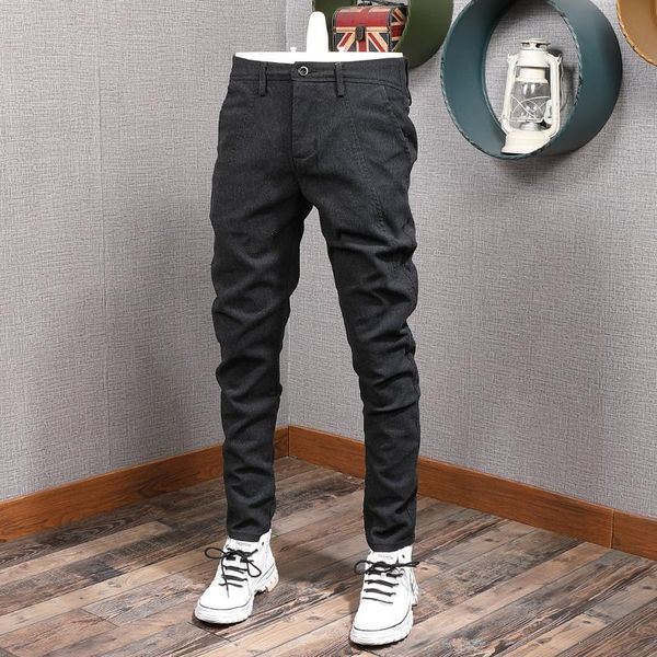 

men's pants slant pocket casual men autumn trend elegant black korean slim fit simple trousers