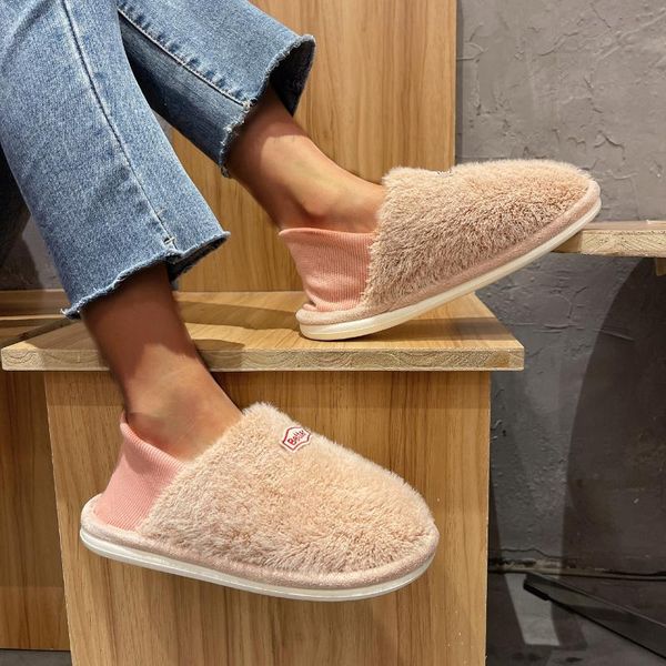 

slippers winter womens fluffy fur deco slipper shoe short plush zapato de mujer flats couple shoes indoor size 36-44, Black
