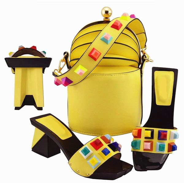 

sandals good looking yellow women pumps and bag set with big crystal decoration african shoes match handbag md011,heel 8cm, Black