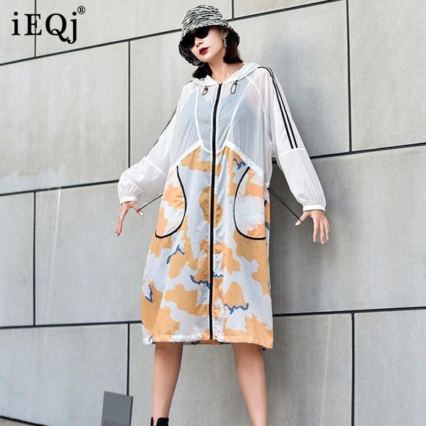 

women's vests ieqj 2021 green fashion minimalism female summer big sizethin print shirring long-sleeved high-end sun protection clothin, Black;white