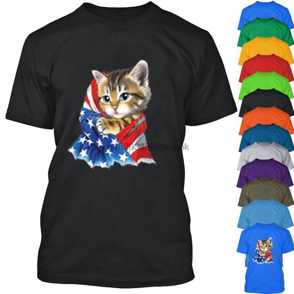 

men's t-shirts american flag kitty man tshirt cat in tee shirt with ma, White;black