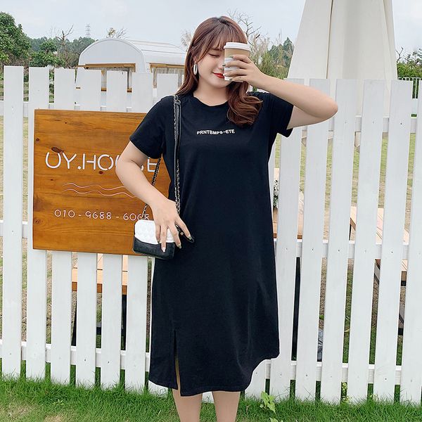 

new fashion plsizes women's won short-sleeved dress summer slit above the knee shift dress. 2051 dixe, Black;gray