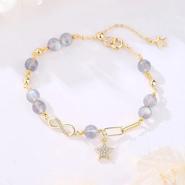 

link, chain 2021 trend natural moonstone strawberry crystal bracelets for women girls fashion beautiful beads strand bracelet jewelry gifts, Black