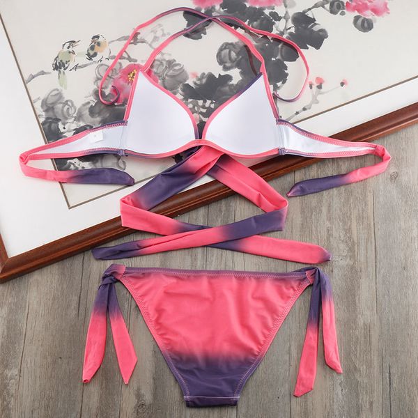 

2021 bikini plus size swimwear women push up swimsuit wrap bandage halter biquini set beach bathing suits swimming suit xxlin