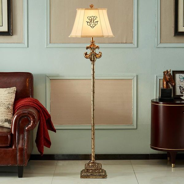 

european creative vertical resin floor lamps american vintage rural e27 led foot pedal fabric lamp bedside&foyer&studio sjbn041