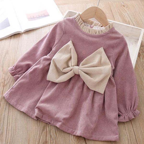 

girl's dresses baby girls autumn corduroy dress girl long sleeve big bow decoration clothes 1-4 years old, Red;yellow