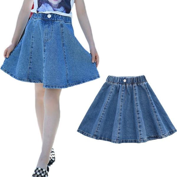 

skirts girls 2021 brand summer kids baby denim jean casual a line dance pettiskirts knee length jeans cloth, Blue