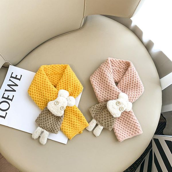 

scarves cute cartoon design children's wool scarf autumn winter tide boys and girls knitting cross 75*9cm, Blue;gray