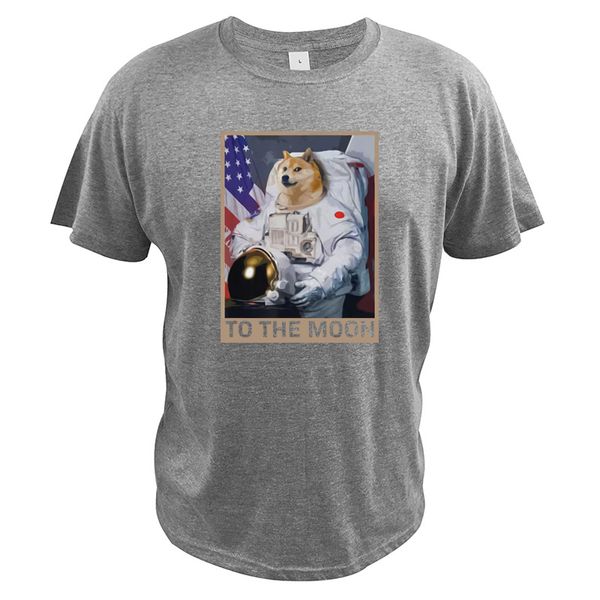 Moda dogecoin astronauta para a lua homens t-shirt blockchain engraçado gráfico tee suumner respirável 100% algodão