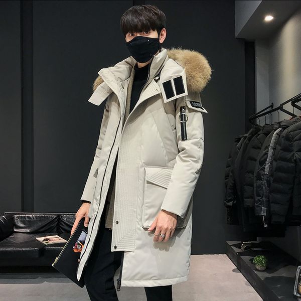 

men's long down parkas designer warm winter windproof trendy coats fashion jacket trend color patchwork plus size outerwear thick jacke, Black