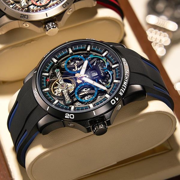 

wristwatches fairwhale brand watch men automatic mechanical mens 44mm tourbillon waterproof luxury sports multifunctional, Slivery;brown