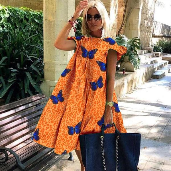 

vintage floral print loose womens dresses a line 2xl elegant casual o neck short sleeve summer lady party vestidos, Black;gray