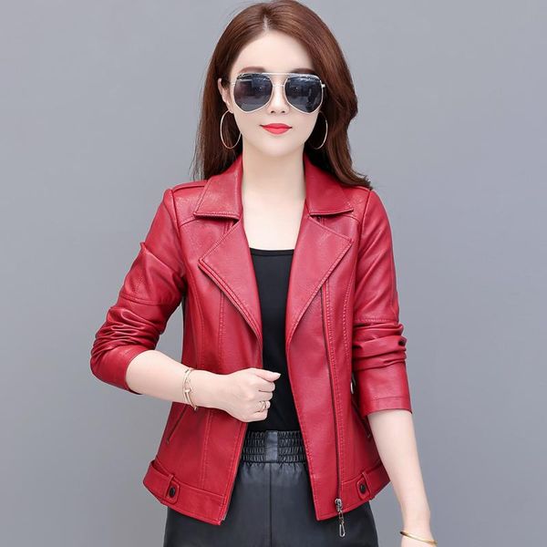 

women's leather & faux spring autumn women short pu jacket slim fashion punk outwear motorcycle casual coat, Black