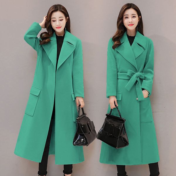 

2021 new korean style woolen casaco femme plus size green winter coat women loose elegant abrigos mujer invierno kj109 nx23, Black