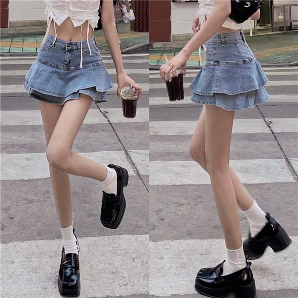 

skirts vintage denim shorts skirt women summer harajuku all match elastic tide mini jeans faldas largas jupe longue femme, Black
