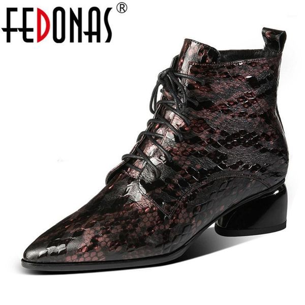 

boots fedonas euro style animal prints women ankle vintage lace up zipper winter warm riding genuine leather shoes woman1, Black