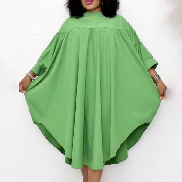 

casual dresses autumn 2021 african solid color women's dress fashion loose simplicity bat sleeve round neck, Black;gray