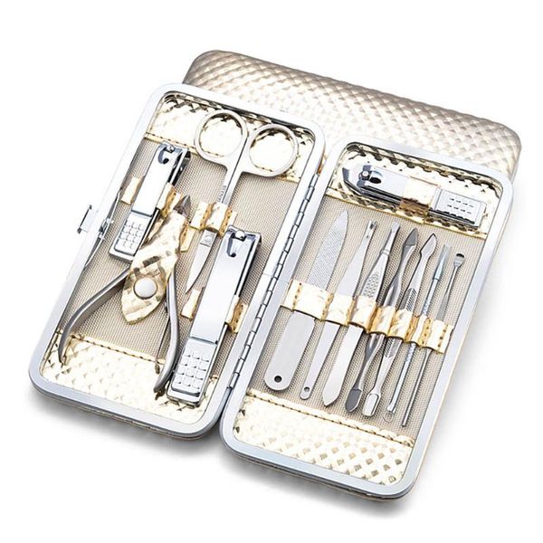 

nail art kits 12pcs/set manicure pedicure set clipper scissors tweezers tool with case for wh998