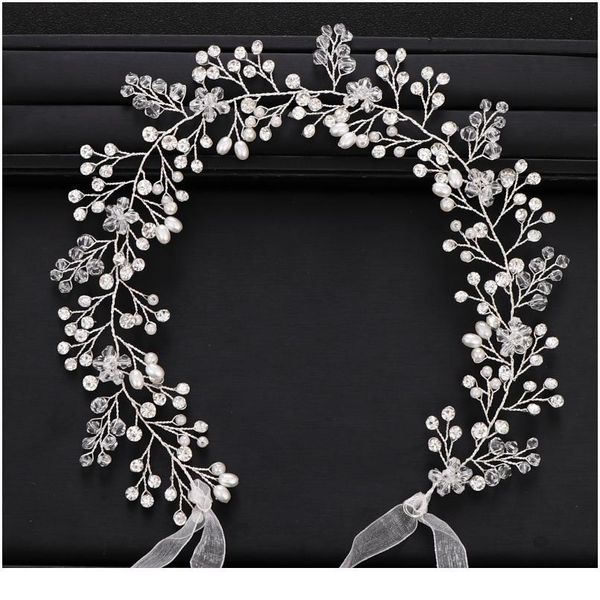 

trendy wedding hair accessories pearl rhinestone headband silver color bridal tiara queen party headband handmade acc qylfsd