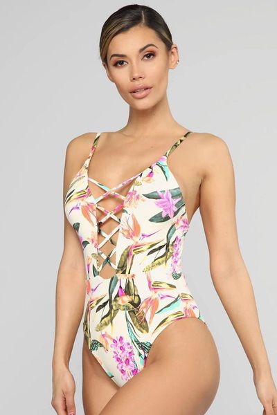 

one-piece suits 2021 european and american foreign trade hollow out digital printing bikini backless beach swimsuit women