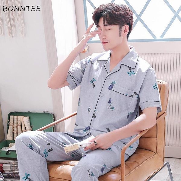 

men pajama sets short sleeve and long pants spring autumn casual sleepwear home lounge wear two pieces nightwear simple new suit, Black;brown