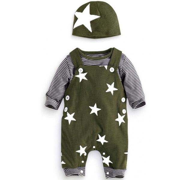 

clothing sets baby set cotton 3pcs overalls++hat 0-24m boy clothes born autumn full sleeve boys o-neck, White