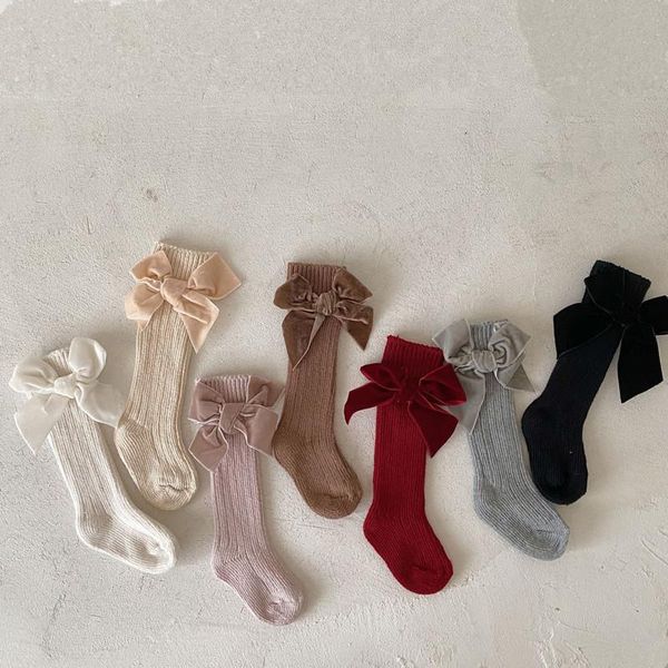 

socks baby knee high winter kids cotton big bow christmas sock solid woolen girls toddler long for 0-5years, Pink;yellow