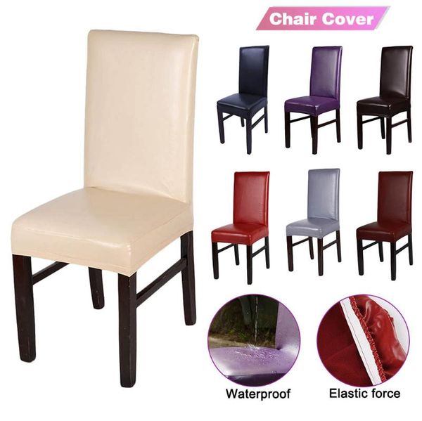 

chair covers 1/2/4/6pcs waterproof pu dining cover leather spandex elastic stretch for el restaurant home decoration