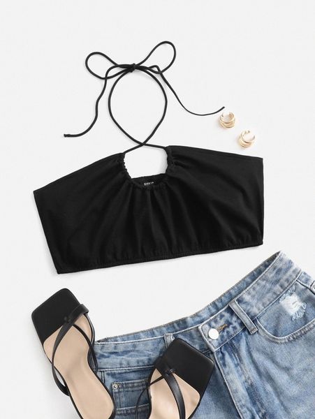 

tied backless crop 49ad#, White