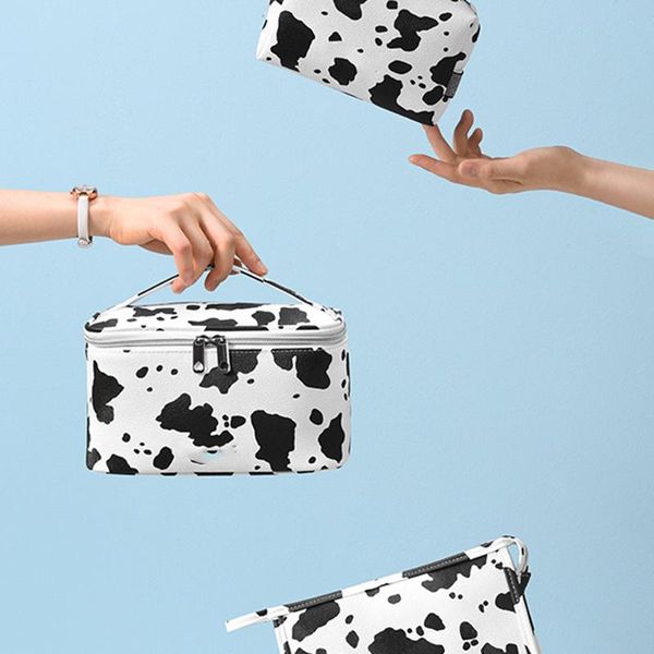 

storage bags portable cosmetics bag cow printed makeup for girls women two-way zipper pouch travel accessories essentials fbs889