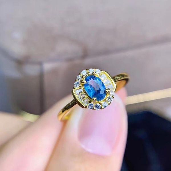 

cluster rings elegant anniversary gift super real and natural sapphire 925 sterling silver fine jewelry, Golden;silver