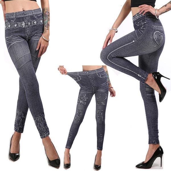 

women's leggings women denim 2021 jeans woman fitness high waist elastic pants leggins mujer legins, Black