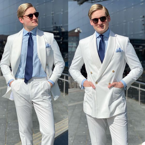 

gentleman white business tuxedos double breasted groom wedding suits formal prom party outfit two pieces (jacket+pants), Black;gray