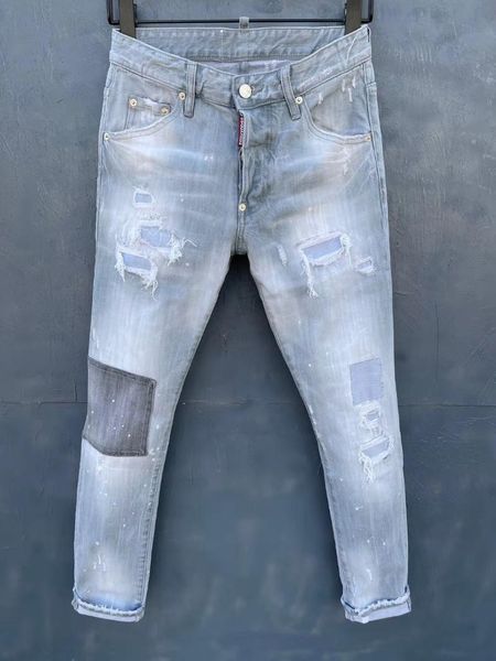 

men's jeans 2021 fashion stitching slim stretch punk pants leggings, Blue