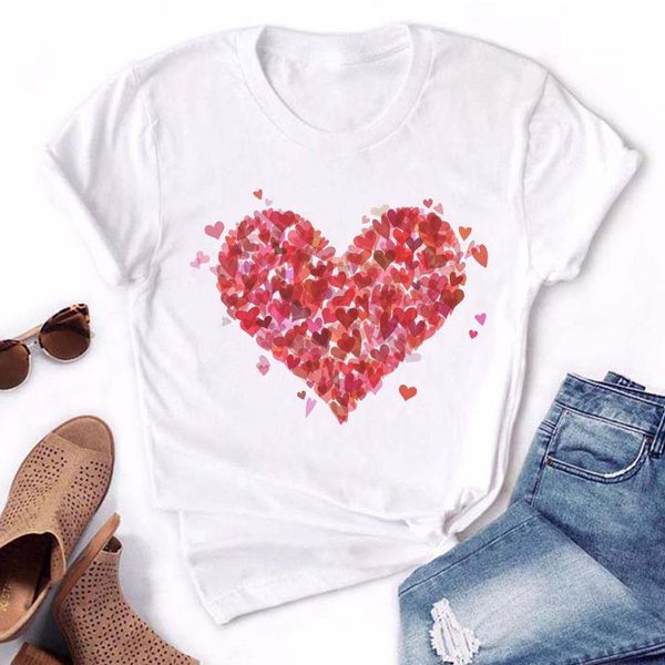 

80s vintage aesthetic heart print t shirt women 2021 summer vogue short sleeve tshirt kawaii korean style female casual t-shirt, White