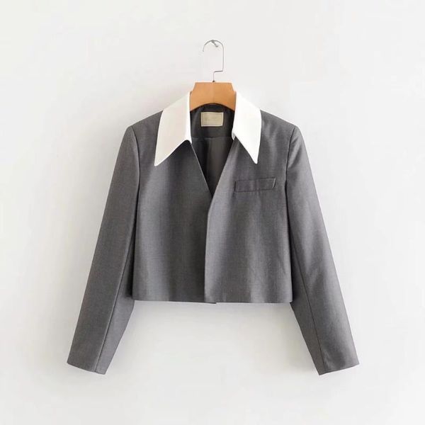 

women's suits & blazers women's spring autumn high street crop blazer outwear ladies chic patchwork color short suit jacket, White;black