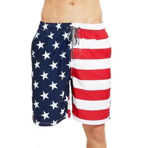 

2021 summer male clothing flag print quick dry mens beach shorts fifth knee length trousers running shorts, White;black