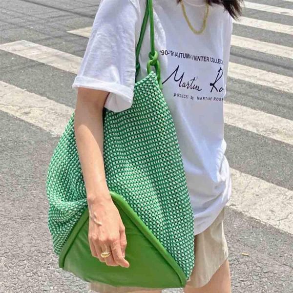

evening bags fashion oversize tote for women leather knitting handbags large shopper bag woven green shoulder luxury designer 2021