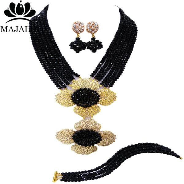 

earrings & necklace exquisite black crystal nigerian wedding bridal jewelry african fashion dress dinner set ls-44, Silver