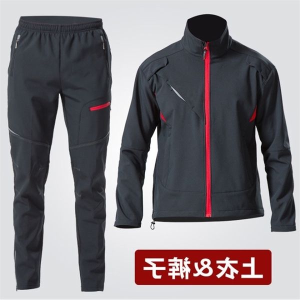 

long sleeve cycling suit men's and women's autumn winter fleece thickened mountain bike riding pants sportswear, Black;red