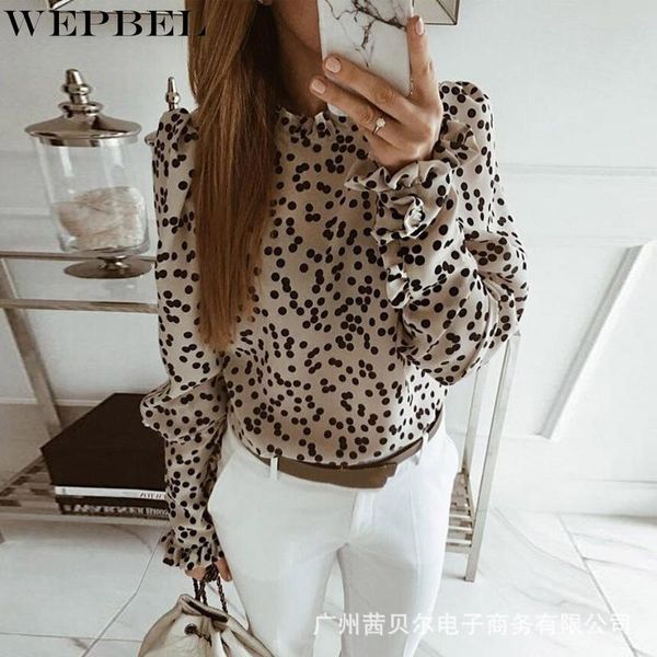 

women's blouses & shirts wepbel shirt casual dotted prints loose summer fashion long sleeve o-neck pullover, White