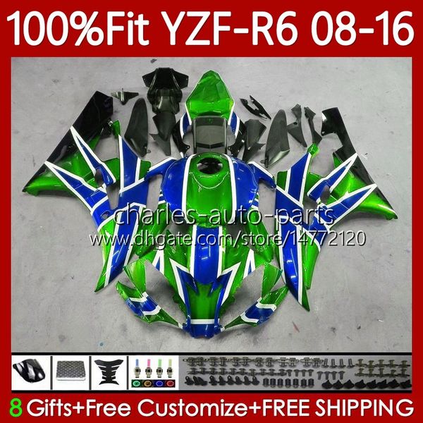 Blue Green Fairings OEM para Yamaha YZF R6 YZF R6 600 YZF-R6 YZF600 99NO.86 YZF-600 2009 2010 2011 2013 2013 2014 2015 2016 YZFR6 08 09 10 11 13 15 15 Corpo de injeção