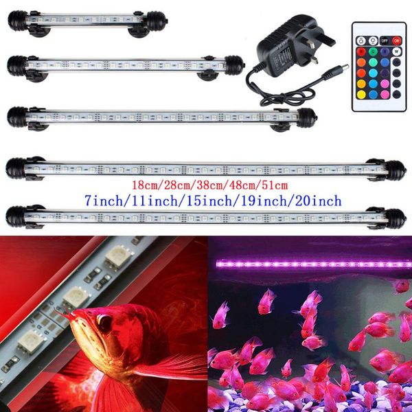 

aquariums lighting ir remote control led aquarium fish tank 18cm-51cm uk plug rgb waterproof bar light lamp ip68 submersible d20