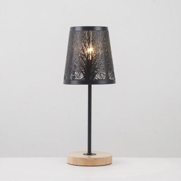 

oygroup bedside lamp with wooden black metal stick and hollow lampshade e14 table lamp for bedrooms office girls room dorm, din