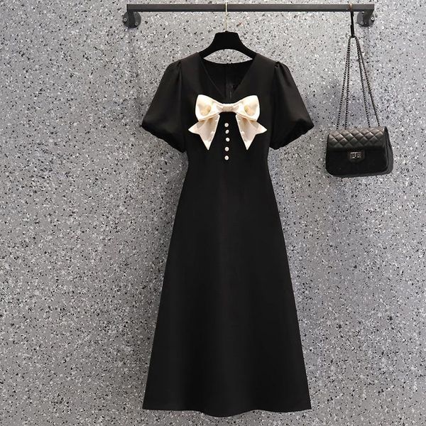 

plus size dresses women cute bowknot dress l-4xl  xxxl 3xl xxxxl party cocktail birthday a-line holiday elegant clothes, Black