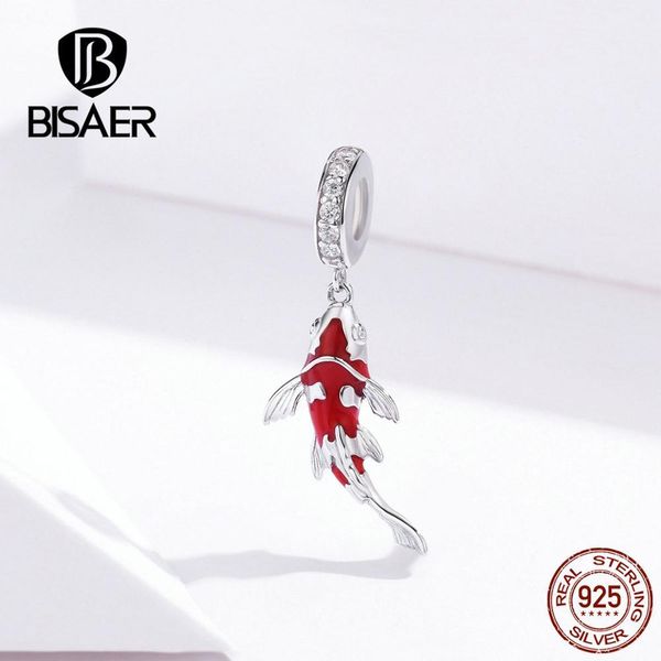 

bisaer lucky charms 925 sterling silver red lucky carp shape charms beads fit girlfriend bracelets silver 925 jewelry efc085 q0531, Black